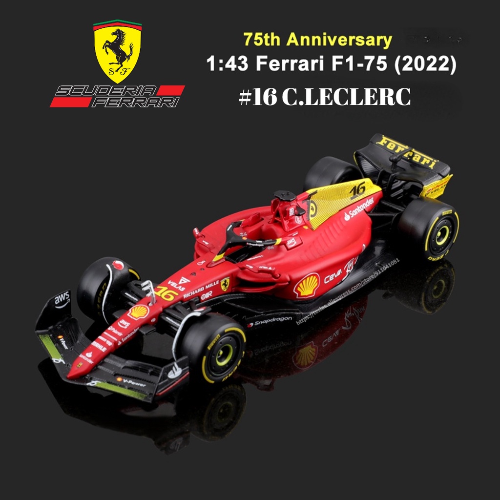 Bburago new f1 2022 car model 1:43 scale 75th f1-75 leclerc red bull racing mercedes mclaren formula 1 diecast toy