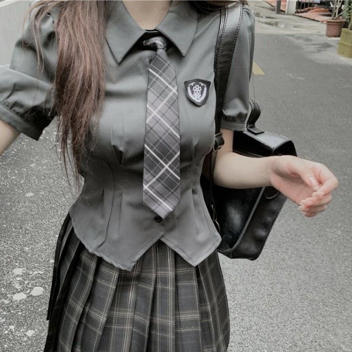 𝒀𝒂𝒏𝒚𝒂𝒏 Set 2 Món Gồm Áo Sơ Mi Sếp Li JK Chit Eo Mới Dành Cho Nữ Sinh
