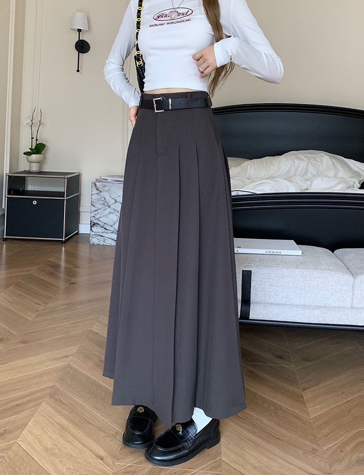 66934 with belt autumn style high waist drape suit váy xếp ly a-line