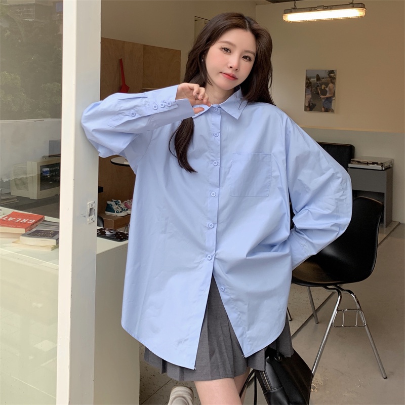 Áo Sơ Mi Tay Dài Màu Sắc Đơn Giản Thanh Lịch Cho Nữ
