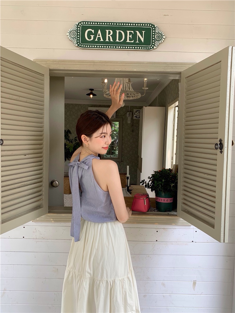 Áo Hai Dây Họa Tiết Kẻ Sọc Thắt Dây Sau Lưng Phong Cách Pháp 64735