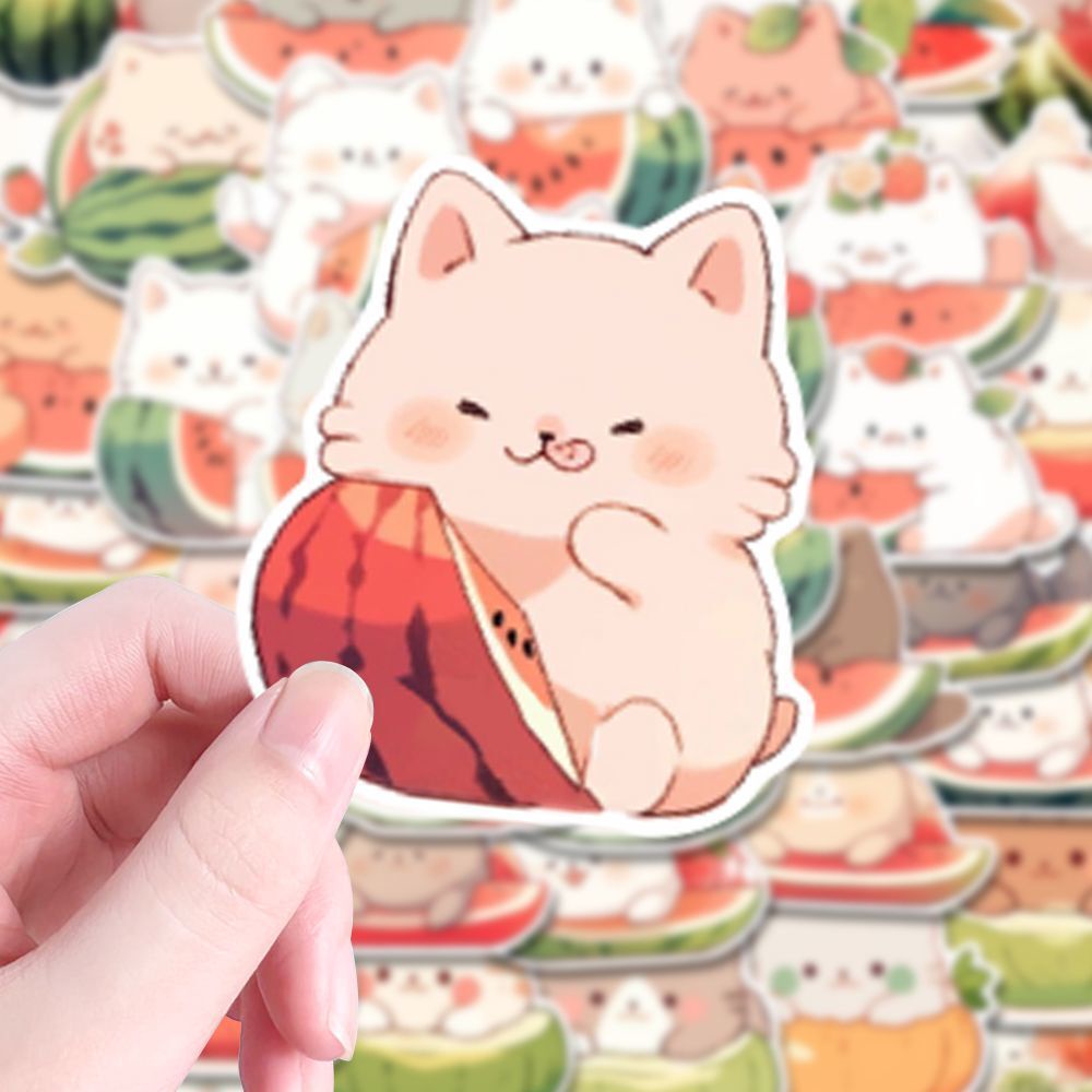 Bộ 48 Miếng Dán Trang Trí Laptop / Điện Thoại Hình Mèo Dưa Hấu Chống Thấm Nước diy