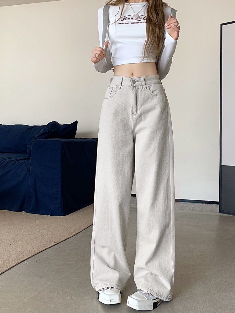 67034 apricot all-match denim nữ thường quần rộng-leg