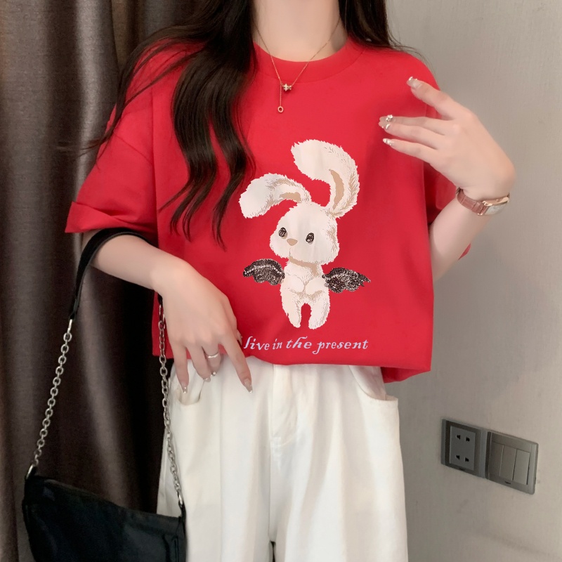 Áo Thun Cotton Dáng Rộng Ngắn Tay In Hình Thời Trang Mùa Hè Cá Tính 61653