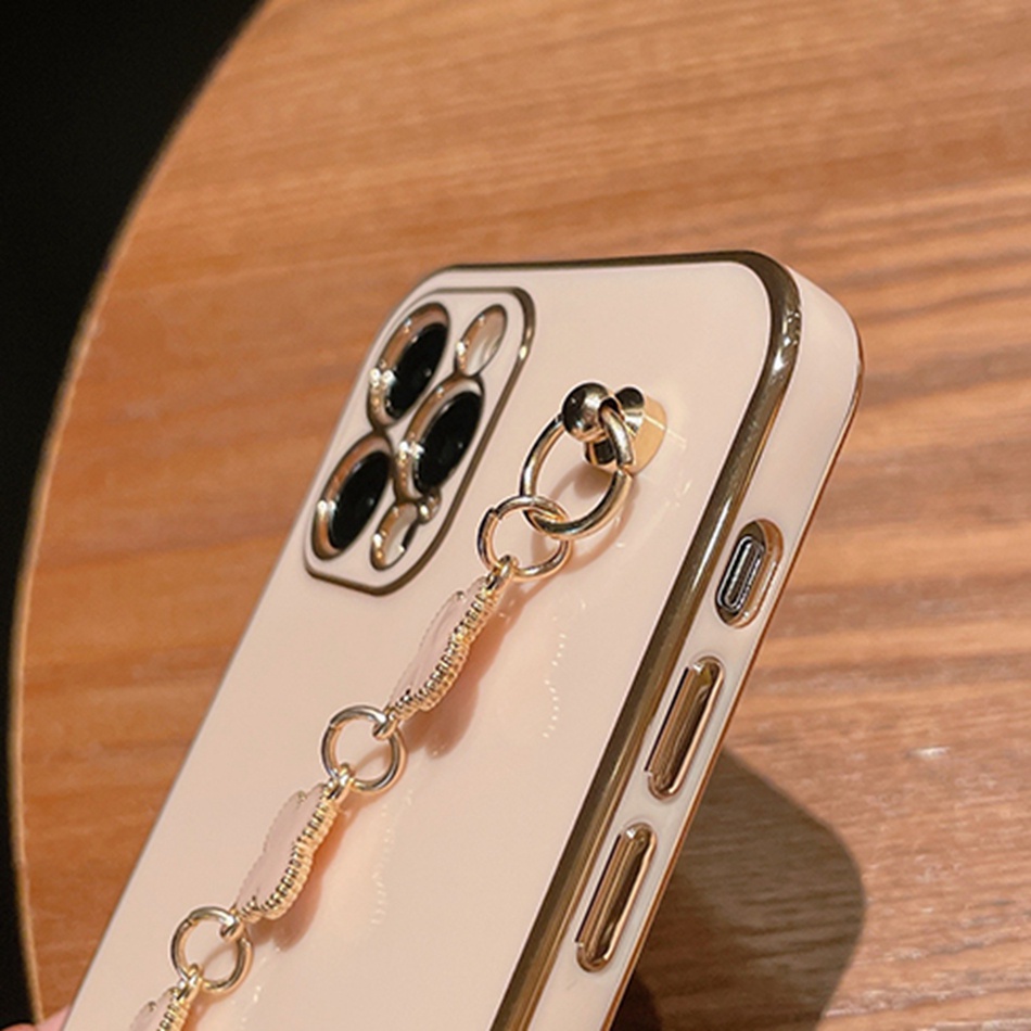 Ốp Điện Thoại Hình Vuông Có Dây Đeo Tay Sang Trọng Cho IPhone 11 12 13 14 Pro Max Mini 7 8 Plus X Xr Xs Max SE2020 11pro