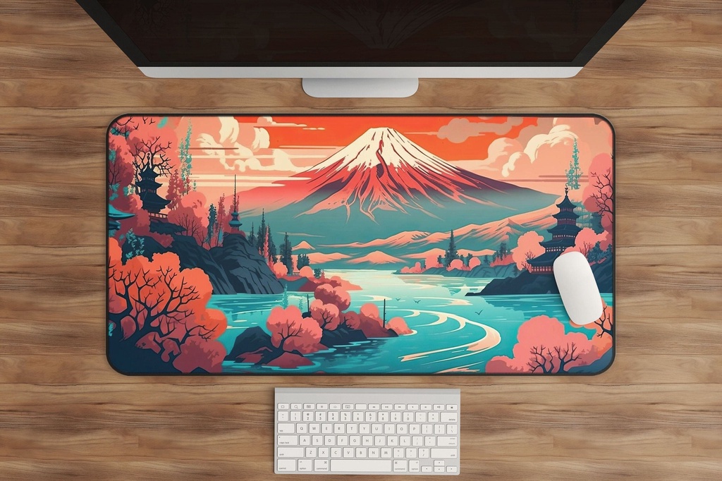 Tấm Lót Chuột Và Bàn Phím Cỡ Lớn In Họa Tiết Núi Ukiyo-e Phong Cảnh Thiên Nhiên Dễ Thương Kiểu Nhật Bản