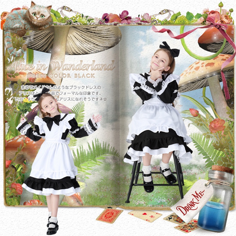 Bộ Đồ Hóa Trang Alice in Wonderland 3 Màu Xanh Dương / Hồng / Đen Xinh Xắn Làm Quà Tặng Sinh Nhật / Halloween Cho Bé