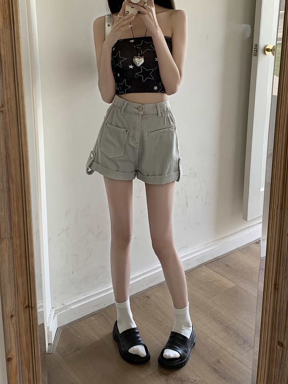 Quần Short Denim Ống Rộng Lưng Cao Co Giãn Phong Cách Mới Mùa Hè 64802