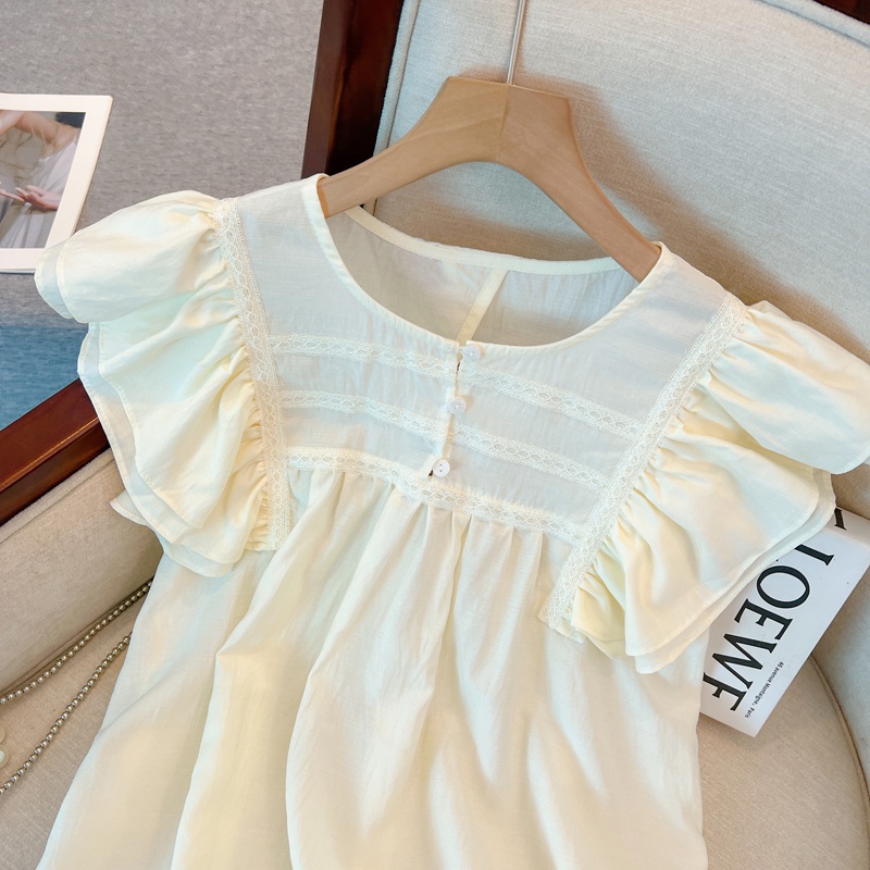 Áo Sơ Mi Mỏng Phối Ren Nhún Bèo Thời Trang Sành Điệu 65102