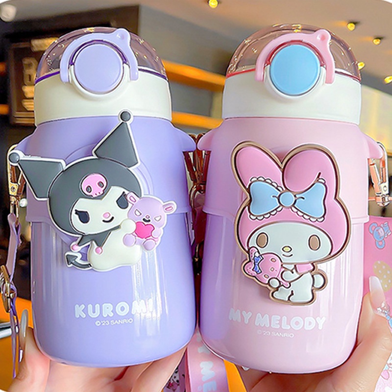 Backpack Bear Bình Nước Giữ Nhiệt Bằng Thép Không Gỉ Có Ống Hút Họa Tiết Hoạt Hình Melody Dễ Thương Cho Bé