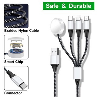 Cáp sạc đồng hồ 4 trong 1 cáp sạc từ tính đa usb dây sạc không dây di động tương thích với apple watch series se 6 5