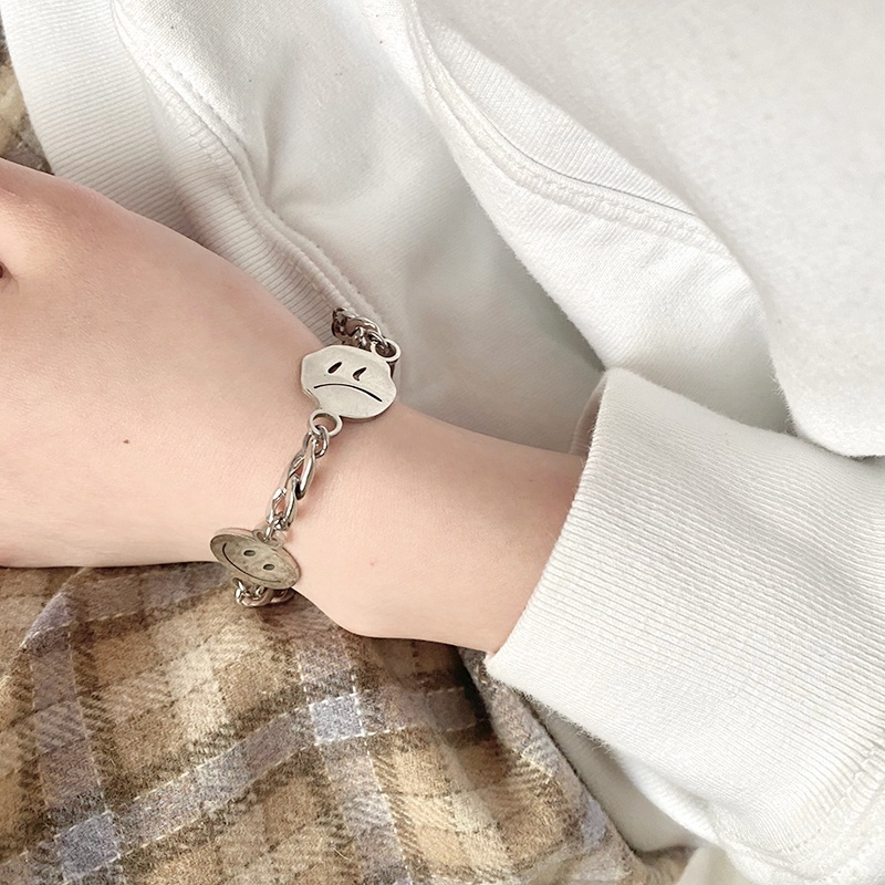 Vòng Tay Thép Titan Hình Mặt Cười Phong Cách Hip Hop Thời Trang