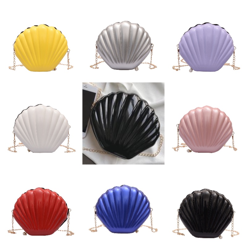 Túi Xách Nhựa Pvc Hình Vỏ Sò Có Dây Đeo Xích 8 Màu Xinh Xắn