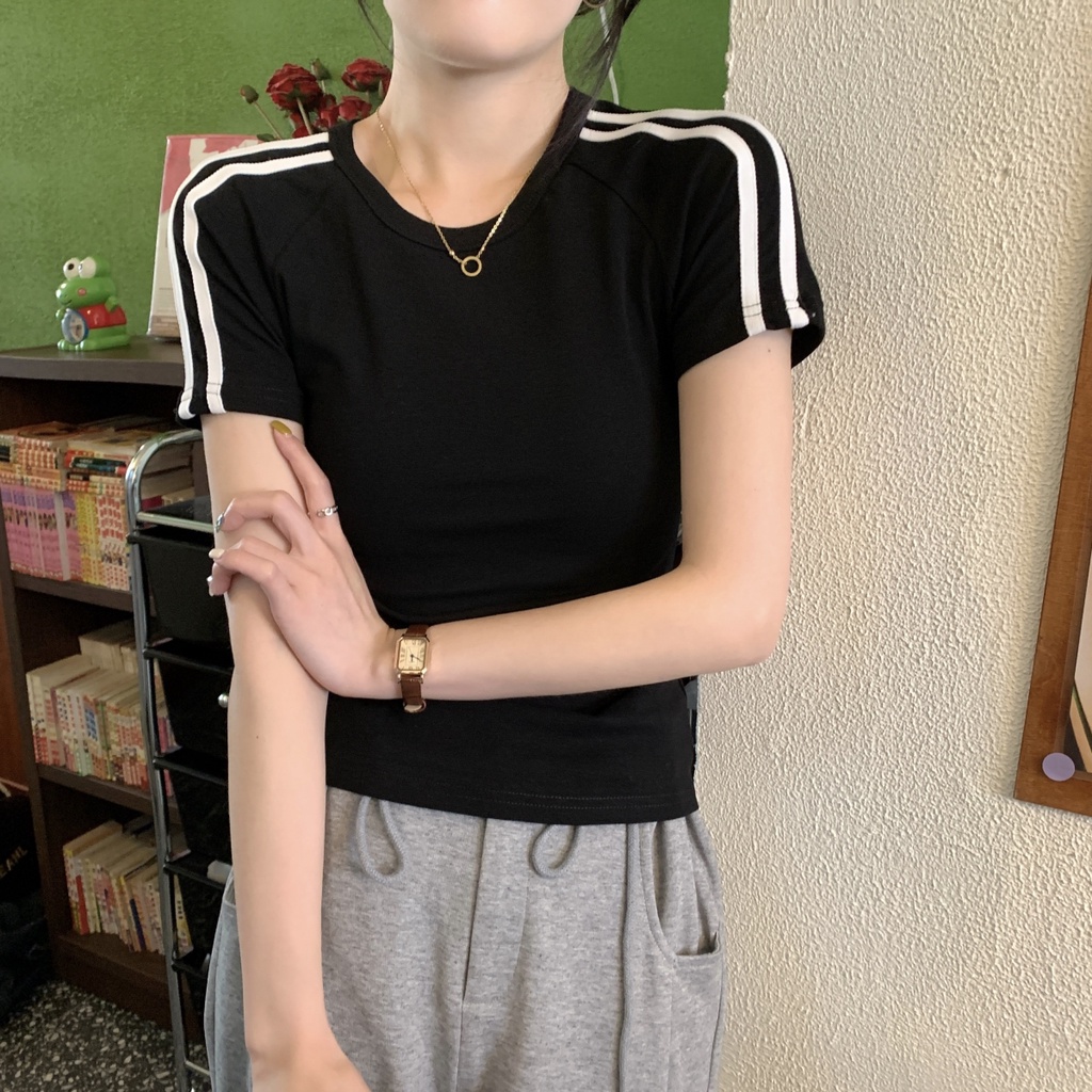 Áo Thun Tay Ngắn Dáng Ôm Màu Sắc Tương Phản Thời Trang Xuân Hè Phong Cách Hàn Quốc 63664