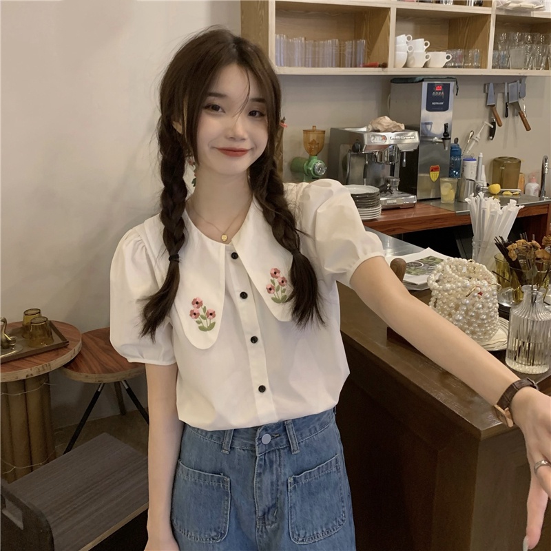 Áo Sơ Mi Trắng Thêu Hoa Ngắn Tay Thời Trang Mùa Hè Dành Cho Nữ 63764