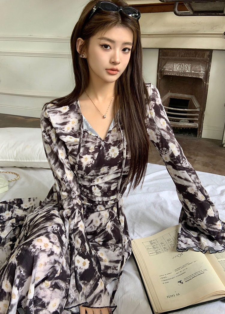 Đầm Hoa Tay Loe Phong Cách Pháp Cổ Điển Mùa Hè Kiểu Mới 66298