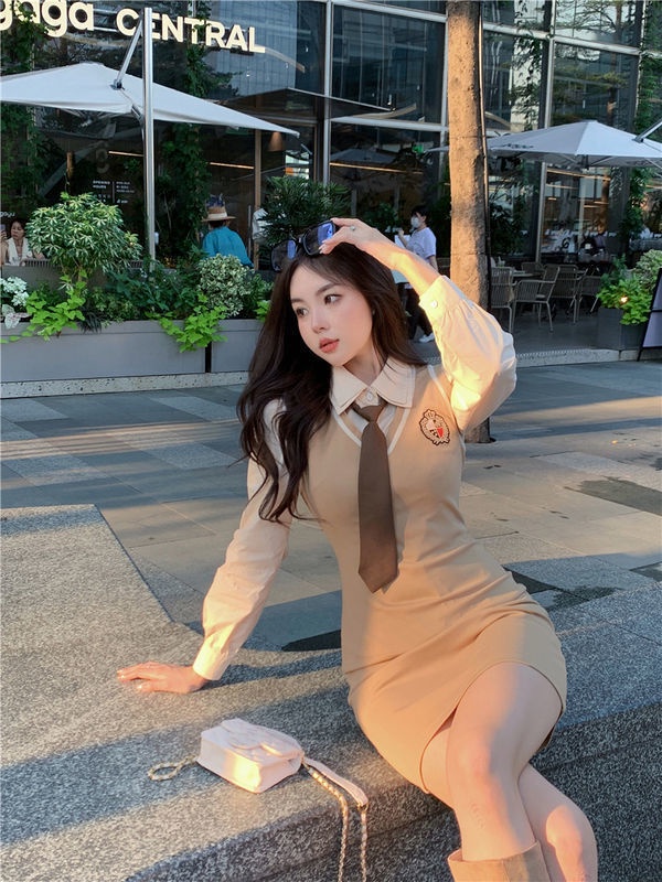 Set 3 Món Phong Cách Nữ Sinh Học Đường, Áo Sơ Mi Kèm Cavat Mix Váy Ôm Body Tôn Dáng