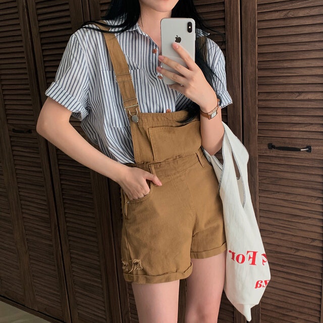 Áo Sơ Mi Kẻ Sọc Ngắn Tay Dáng Rộng Thời Trang Mùa Hè Dành Cho Nữ 66308