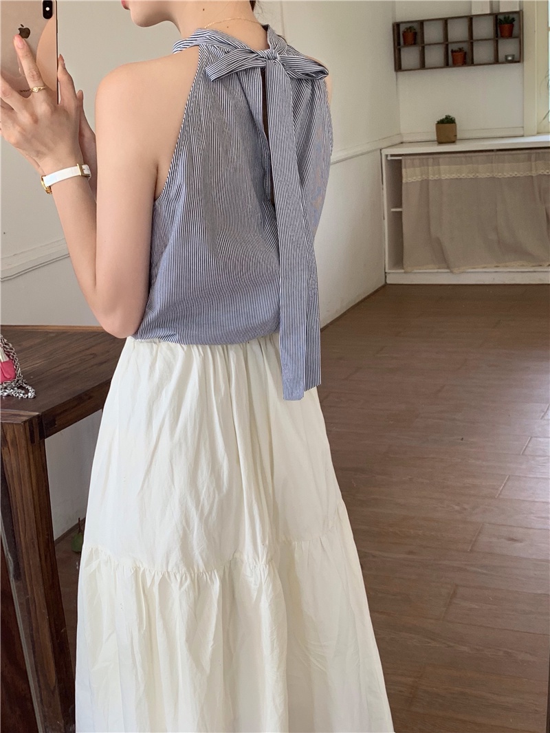 Áo Hai Dây Họa Tiết Kẻ Sọc Thắt Dây Sau Lưng Phong Cách Pháp 64735