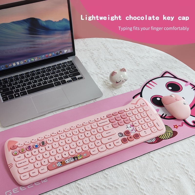 Bàn Phím Và Chuột Không Dây 2.4GHz Màu retro Dễ Thương Tương Thích Với Windows, Máy Tính Để Bàn