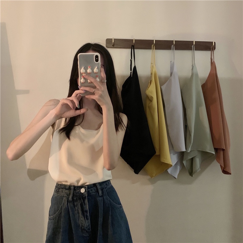 Áo Voan Hai Dây Cổ Chữ v Dáng Rộng Màu Sắc Kẹo Ngọt Thời Trang Mùa Hè 6