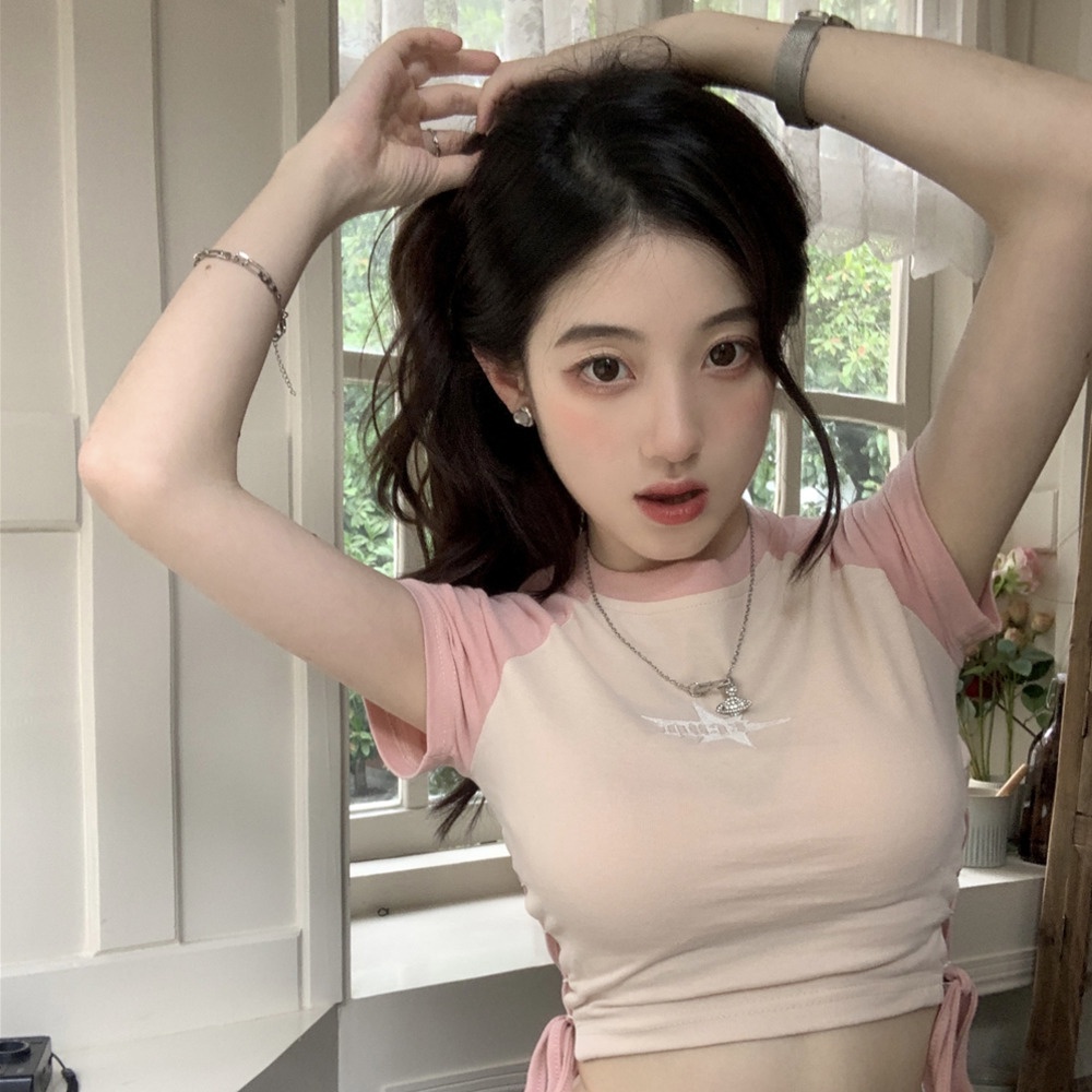 Áo Thun Dáng Ngắn Ôm Sát Màu Sắc Ngọt Ngào Dễ Phối Đồ Thời Trang Cho Nữ