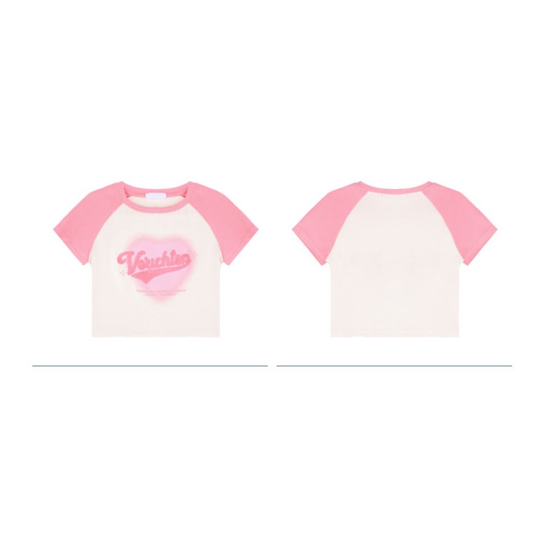 Áo Thun Tay Ngắn Màu Sắc Tương Phản Phong Cách Hàn Quốc