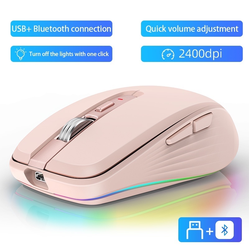 Chuột không dây 2.4GHz + Bluetooth 2400 DPI Có Thể Sạc Lại