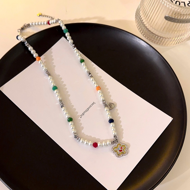 Vòng cổ Chuỗi Hạt Ngọc Trai Hình Ngôi Sao Cười Nhiều Màu Sắc Phong Cách Hàn Quốc Sang Trọng Cho Nữ