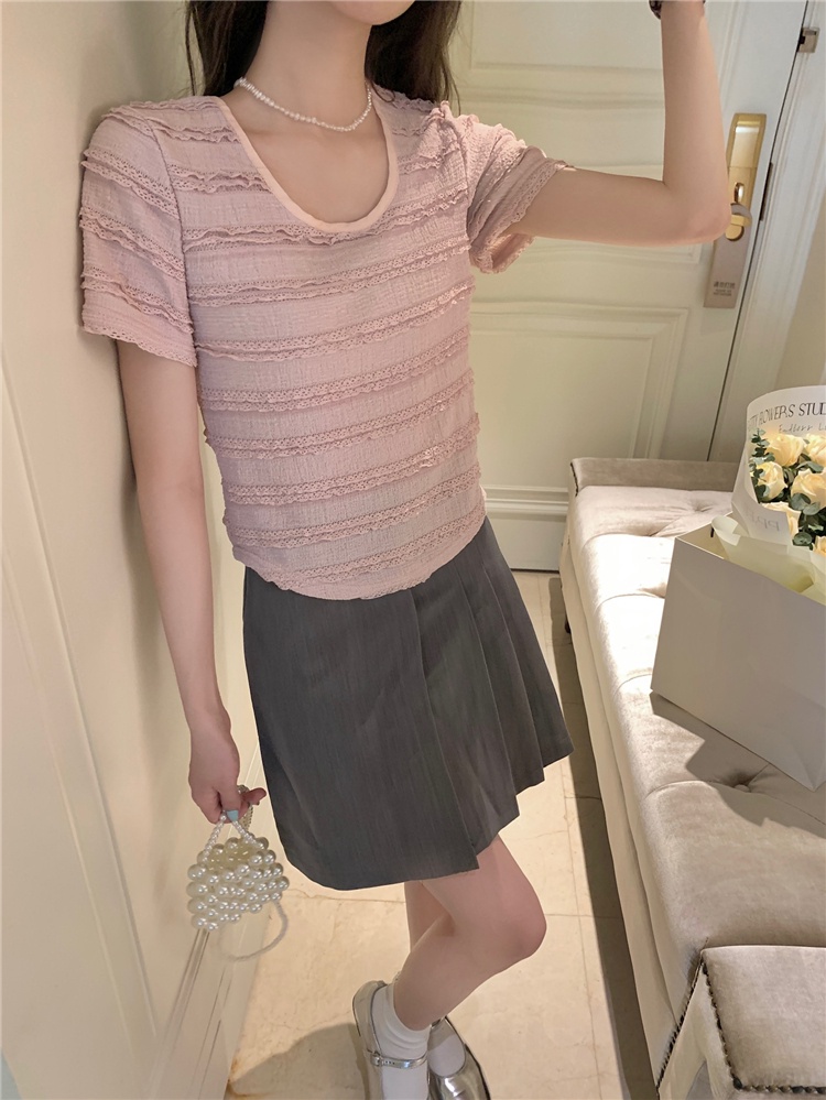 Áo Dệt Kim Cổ Vuông Dáng Ôm Phối Ren Phong Cách Hàn Quốc Thời Trang 63026