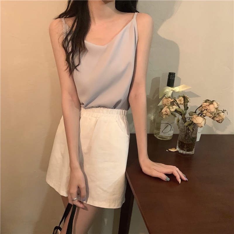 Áo Voan Hai Dây Cổ Chữ v Dáng Rộng Màu Sắc Kẹo Ngọt Thời Trang Mùa Hè 6