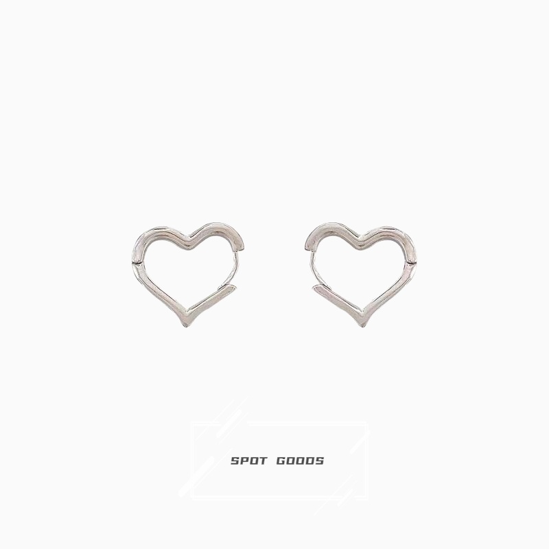 Bông Tai Bạc Hình Trái Tim Phong Cách Hiphop Thời Trang