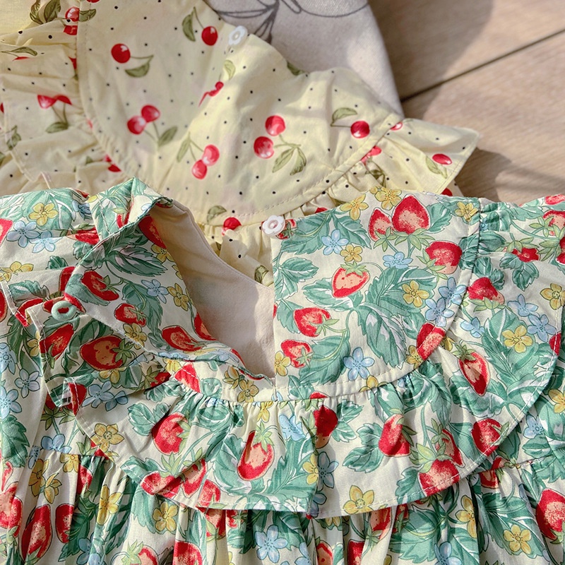 Đầm Công Chúa Mùa Hè Tay Cộc Màu Cầu Vồng Họa Tiết Chấm Bi Thời Trang Cho Bé Gái