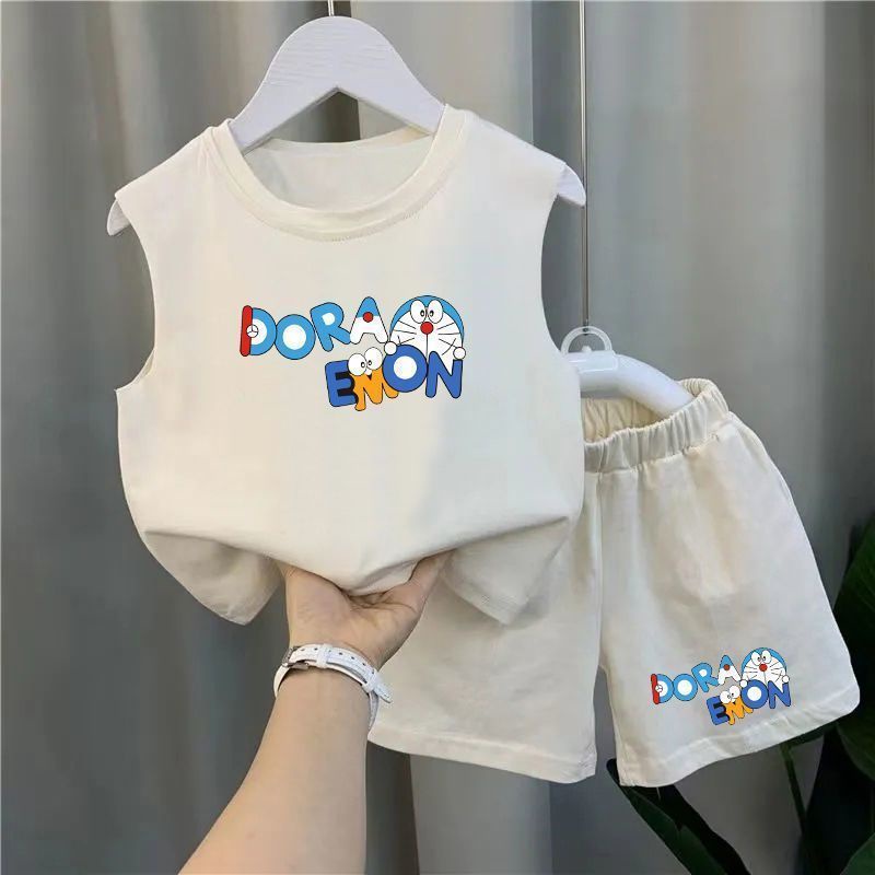 Bộ Áo Sát Nách In Hoạt Hình Doraemon Kiểu Phương Tây Thời Trang Mùa Hè Cho Bé Trai