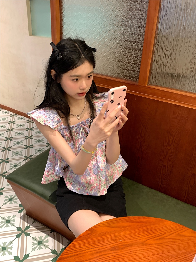 65714 Phong Cách Mới Áo Yếm Hoa Tay Bèo