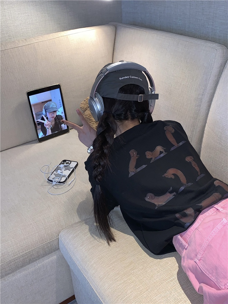 Áo Thun Dáng Rộng Ngắn Tay In Hoạt Hình Thời Trang Mùa Hè Hàn Quốc Sành Điệu 643