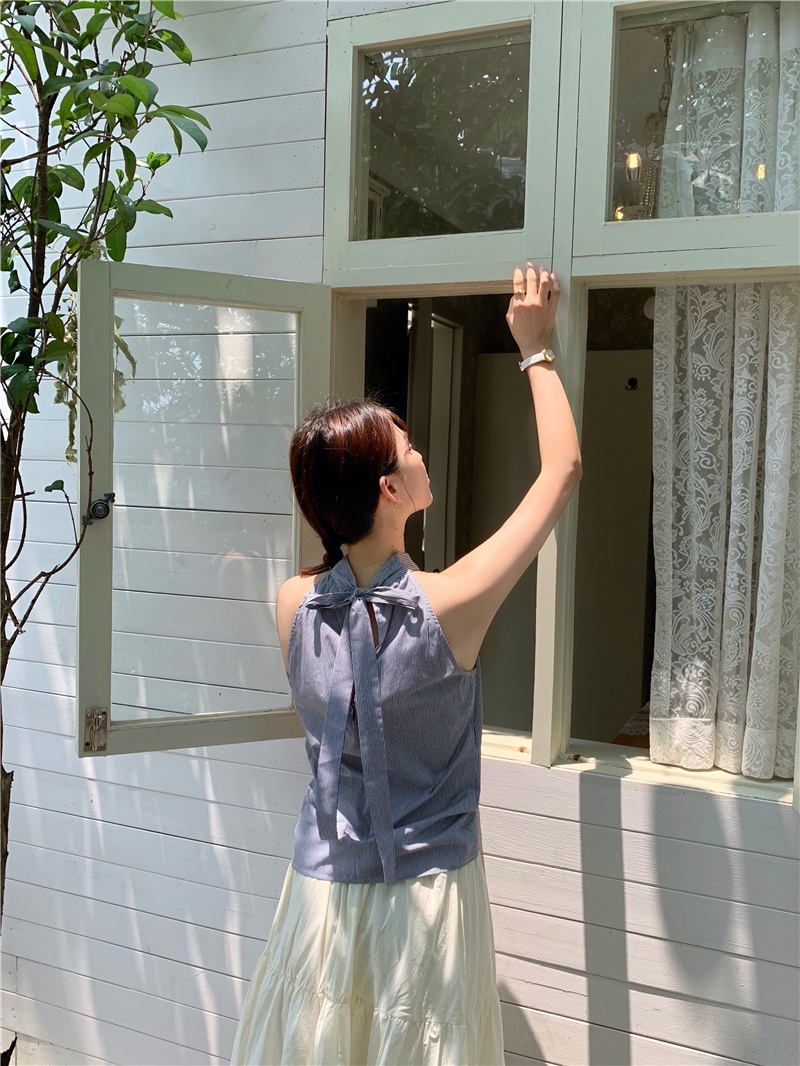 Áo Hai Dây Họa Tiết Kẻ Sọc Thắt Dây Sau Lưng Phong Cách Pháp 64735