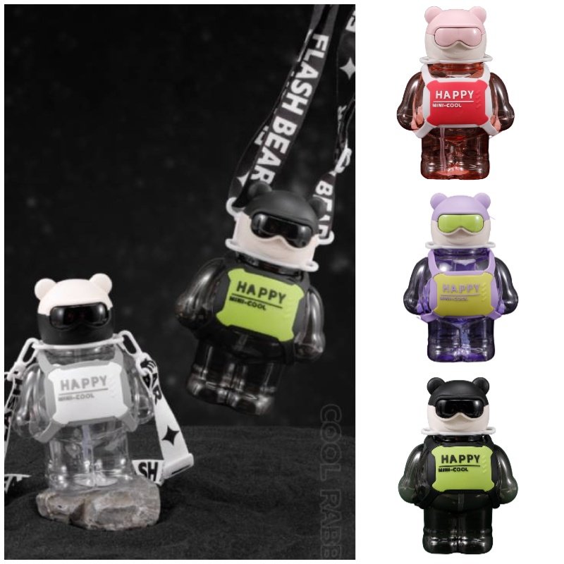 Backpack Bear Dễ Thương Bình Nước Nhựa Cao Cấp Hình Gấu Hoạt Họa Có Ống Hút Cho Bé