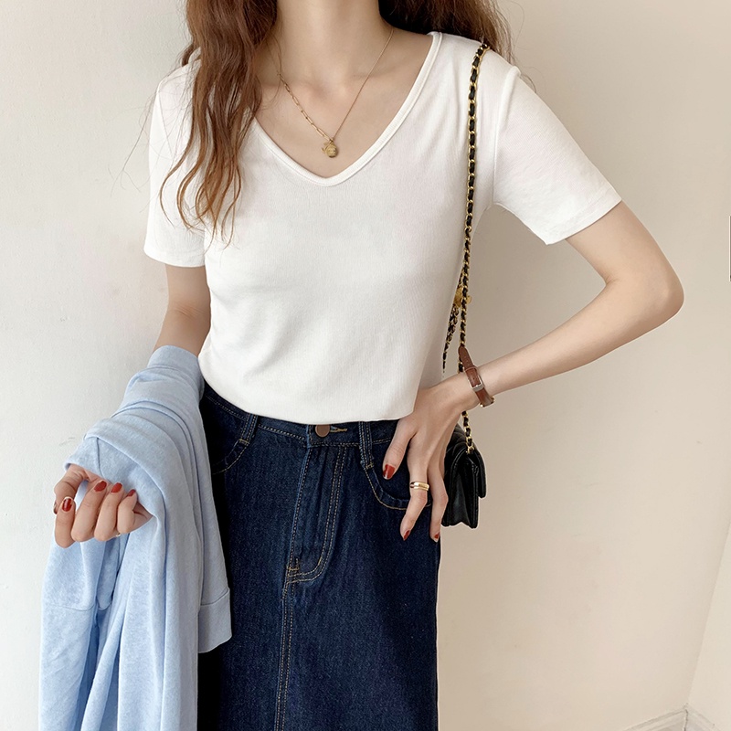 Áo Thun Mỏng Cổ V Ngắn Tay Thời Trang Nữ Sành Điệu 61732