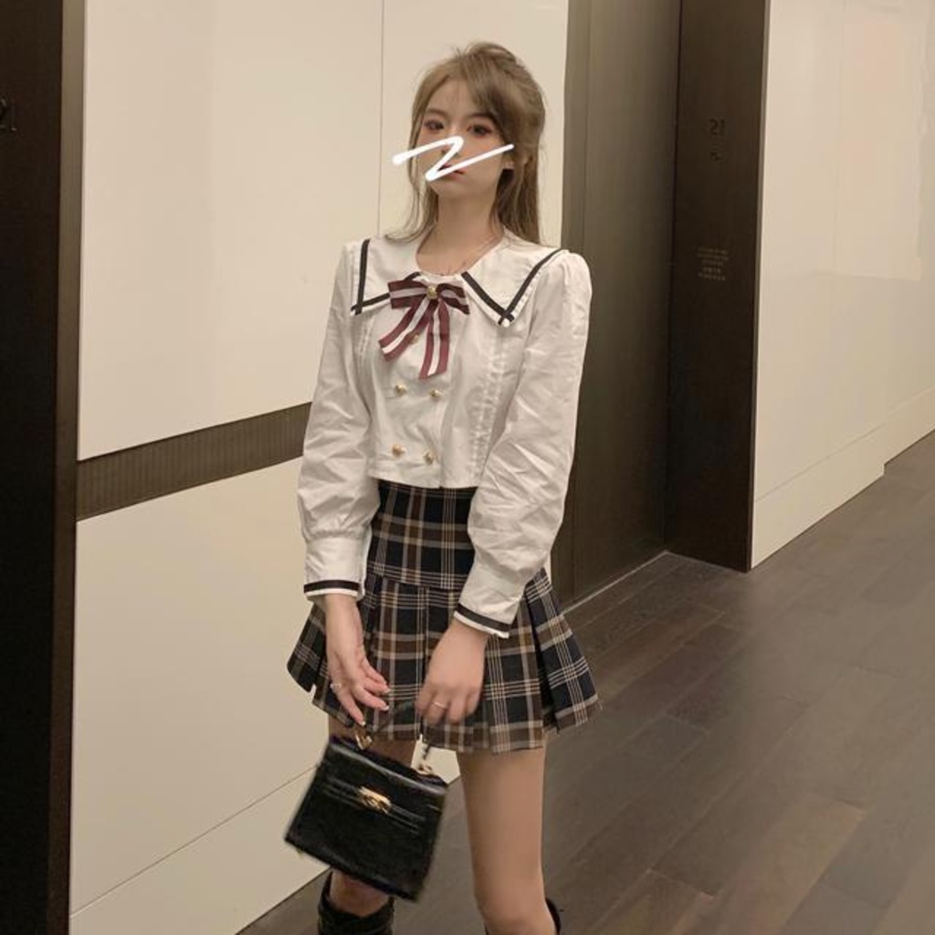 𝒀𝒂𝒏𝒚𝒂𝒏 Đồng Phục Jk Học Sinh, Áo Sơ Mi Kiểu Nơ Phối Chân Váy Caro Xếp Ly, Đủ Kích Thước [Hàng oder]