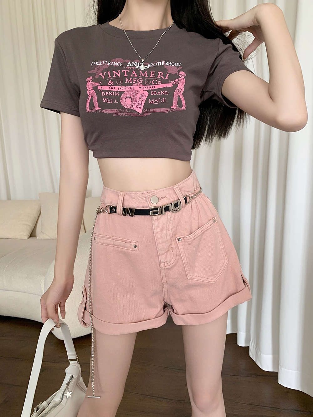 Quần Short Denim Ống Rộng Lưng Cao Co Giãn Phong Cách Mới Mùa Hè 64802