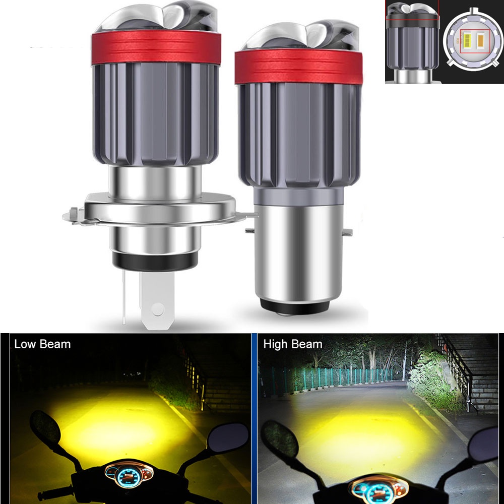 Bóng đèn xe máy 30000lm ba20d h4 led trắng vàng bóng đèn pha xe máy 3570 ống kính csp moto bóng đèn chùm sáng cao / thấp xe tay ga 12v