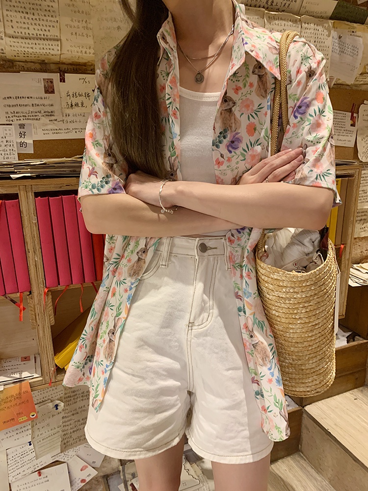 64568 Áo Sơ Mi Rộng Rãi Hoa Thỏ Giản Dị