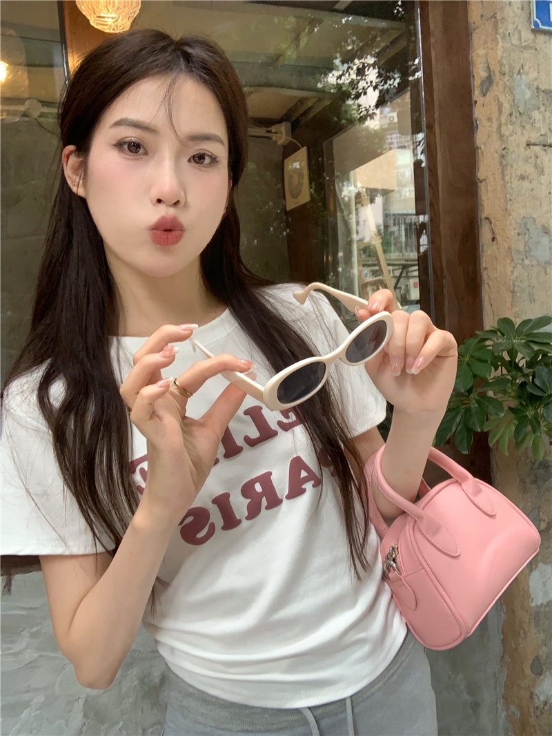 Áo Thun Xếp Ly In Chữ Phong Cách Hàn Quốc Mới 64652