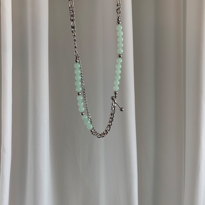 Vòng cổ đính cườm màu xanh lá cây thời trang INS cho nữ Thiết kế khâu kiểu Hàn Quốc Vòng cổ cá tính thời trang