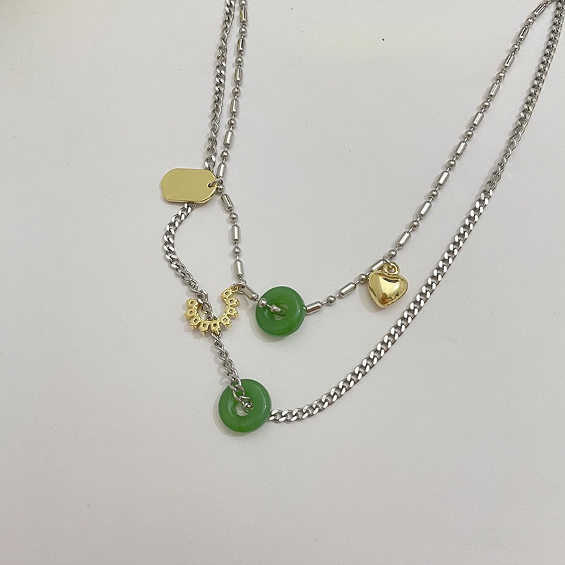 Vòng cổ Mặt Đá Ngọc Bích Màu Xanh Lá Phong Cách Harajuku