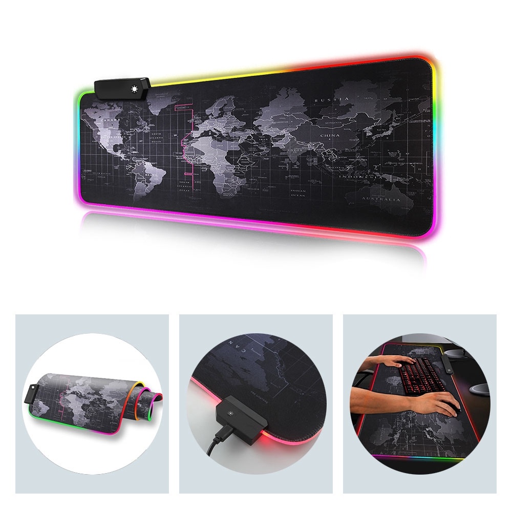 Tấm Lót Chuột Chơi Game Cỡ Lớn Họa Tiết Bản Đồ Màu RGB Độc Đáo Kèm Sạc USB Tiện Dụng