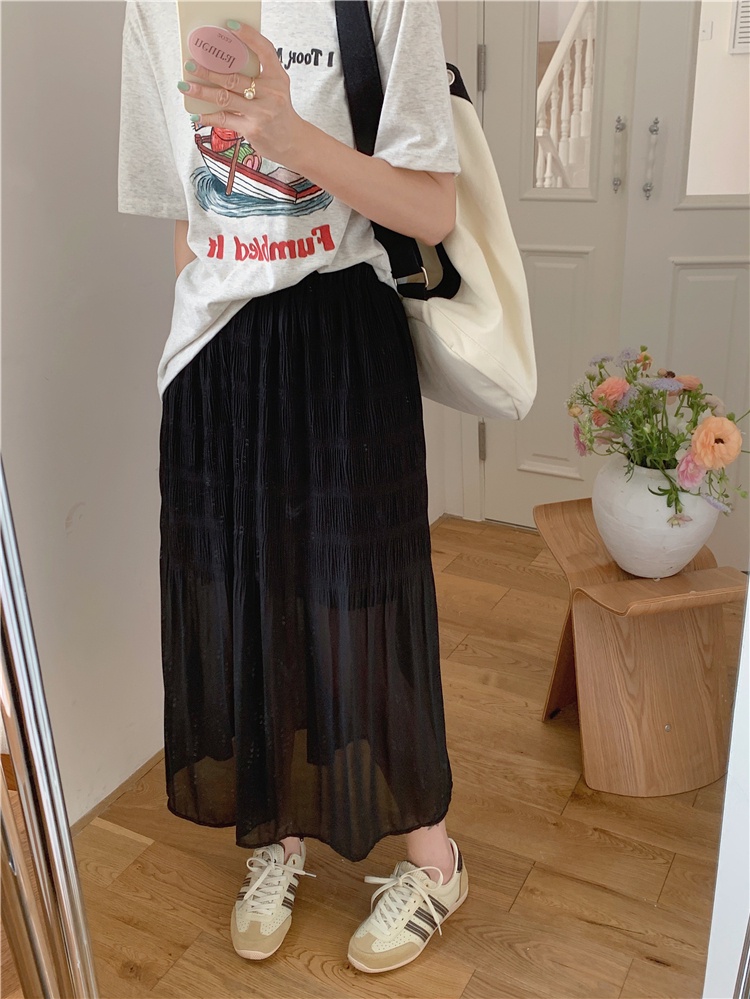 Chân Váy Chiffon Chữ a Lưng Cao Xếp Ly Màu Trơn Phong Cách Preppy Thời Trang Mùa Hè Hàng Mới 63005
