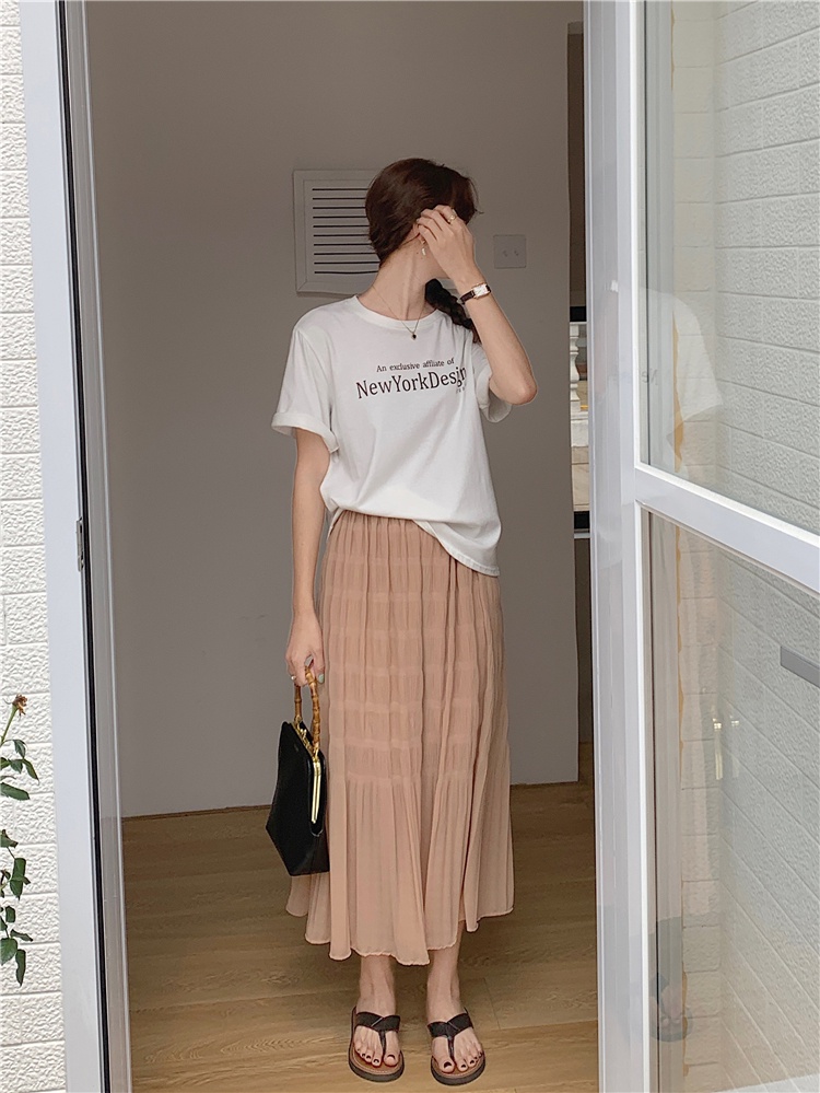 Chân Váy Chiffon Chữ a Lưng Cao Xếp Ly Màu Trơn Phong Cách Preppy Thời Trang Mùa Hè Hàng Mới 63005