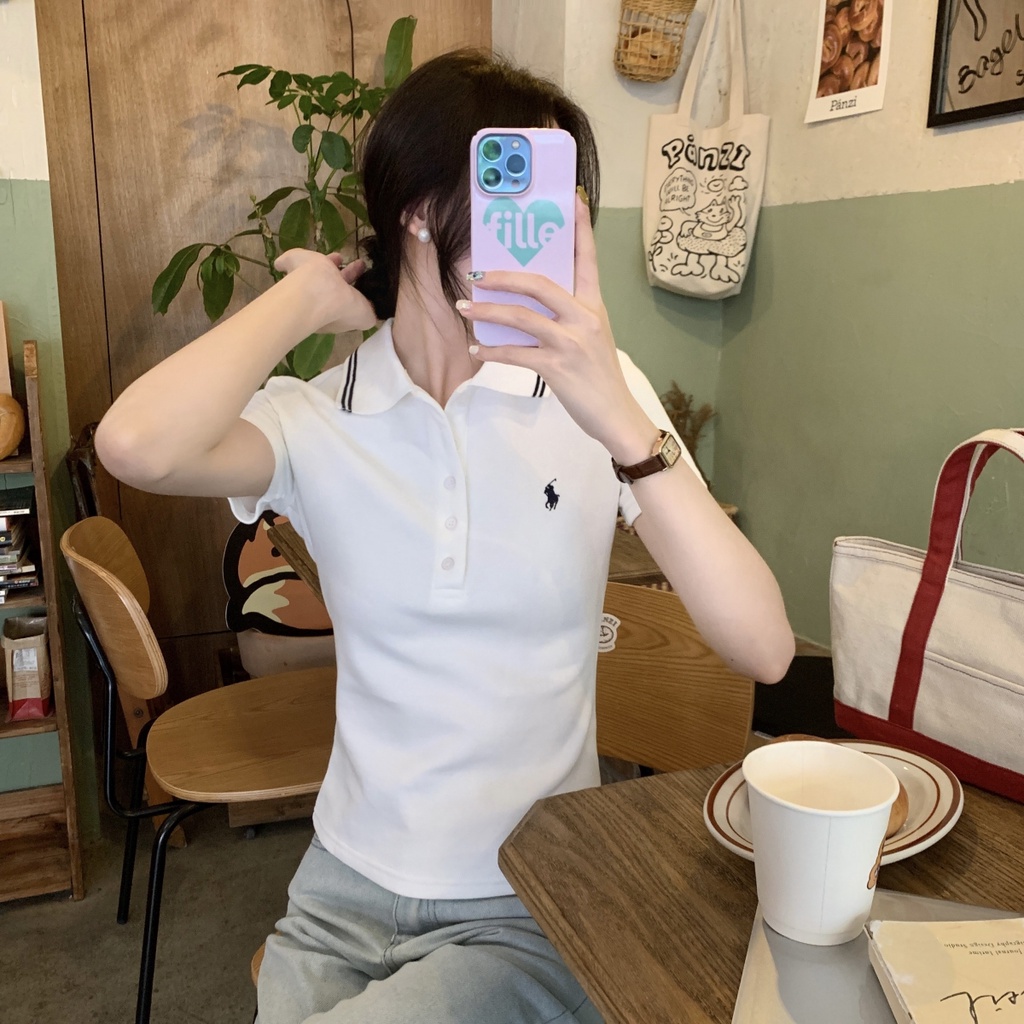 Áo Thun polo Nữ Tay Ngắn Thêu Họa Tiết Cổ Điển 63532